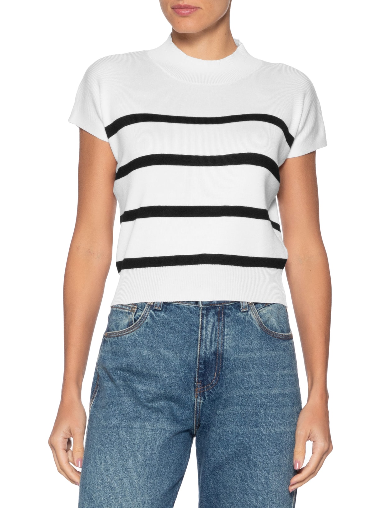 Blusa Feminina Manga Japonesa Em Tricot Branco '2Essential