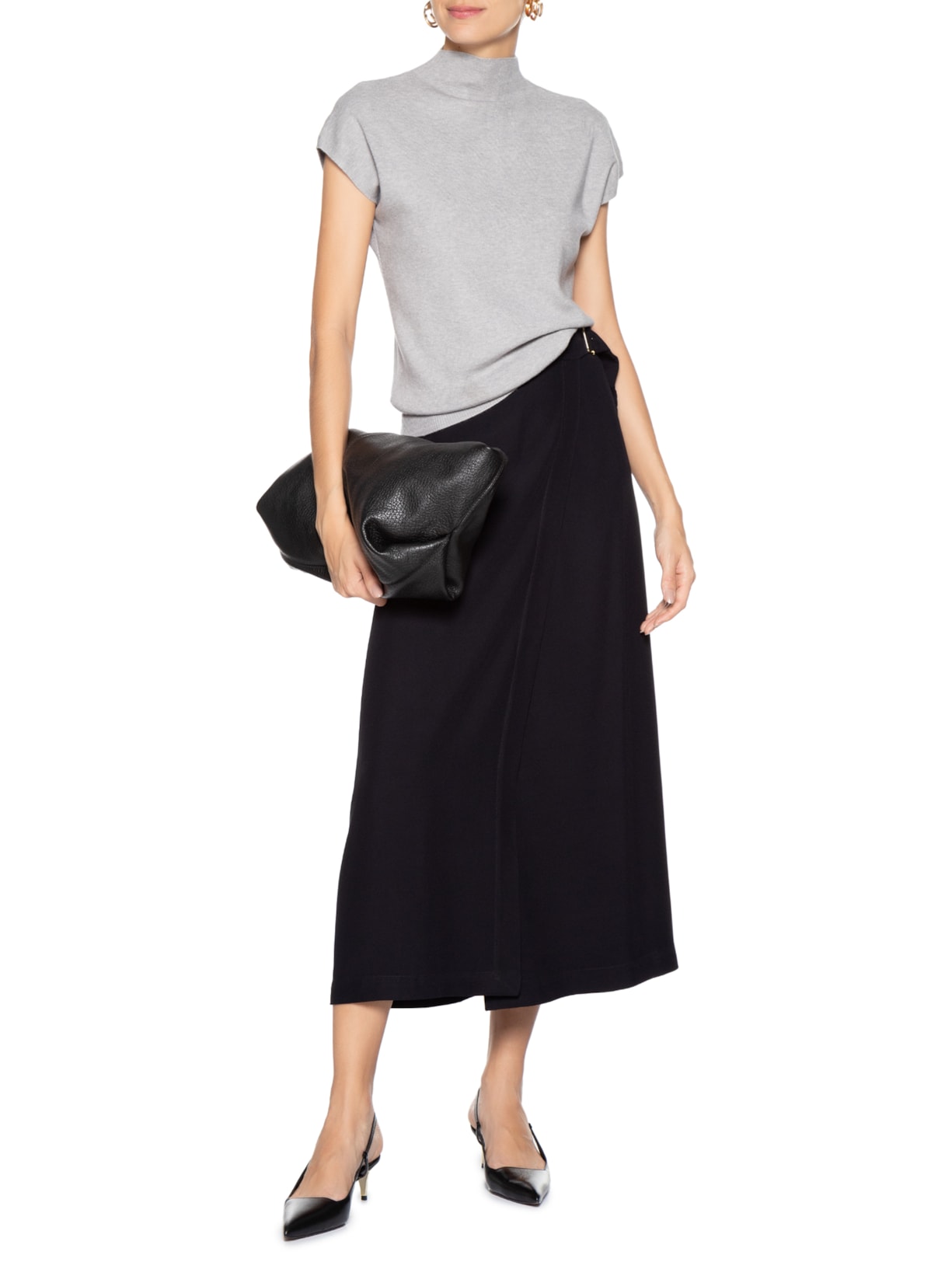 Blusa Feminina Manga Japonesa Em Tricot Cinza '2Essential