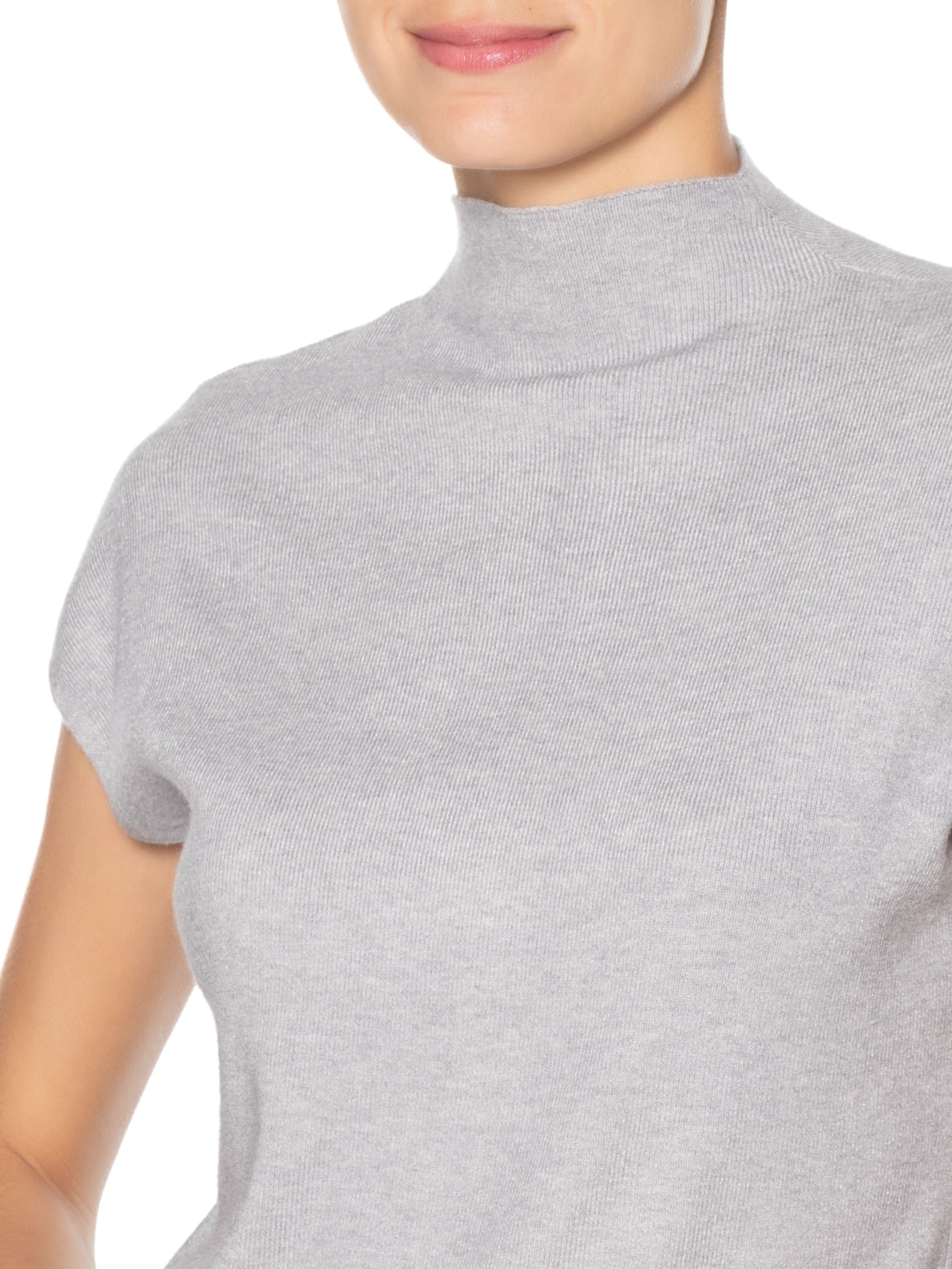 Blusa Feminina Manga Japonesa Em Tricot Cinza '2Essential