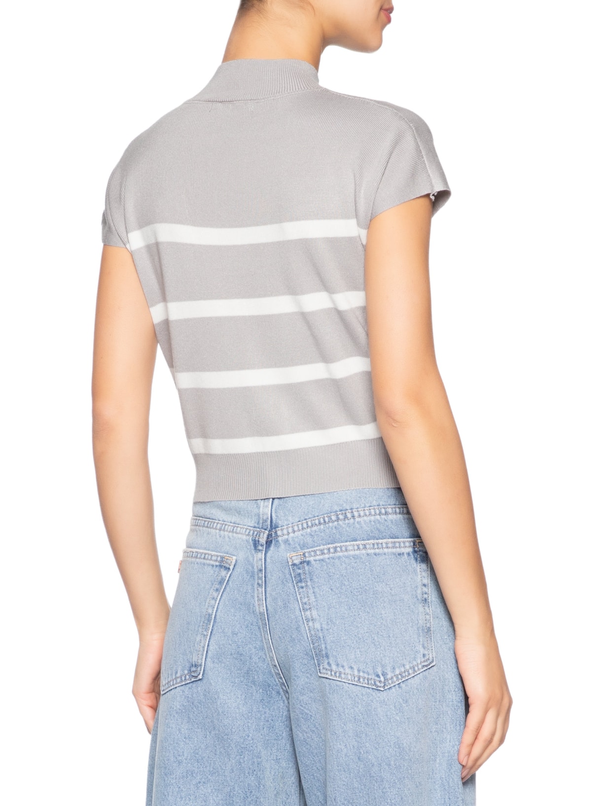Blusa Feminina Manga Japonesa Em Tricot Cinza '2Essential
