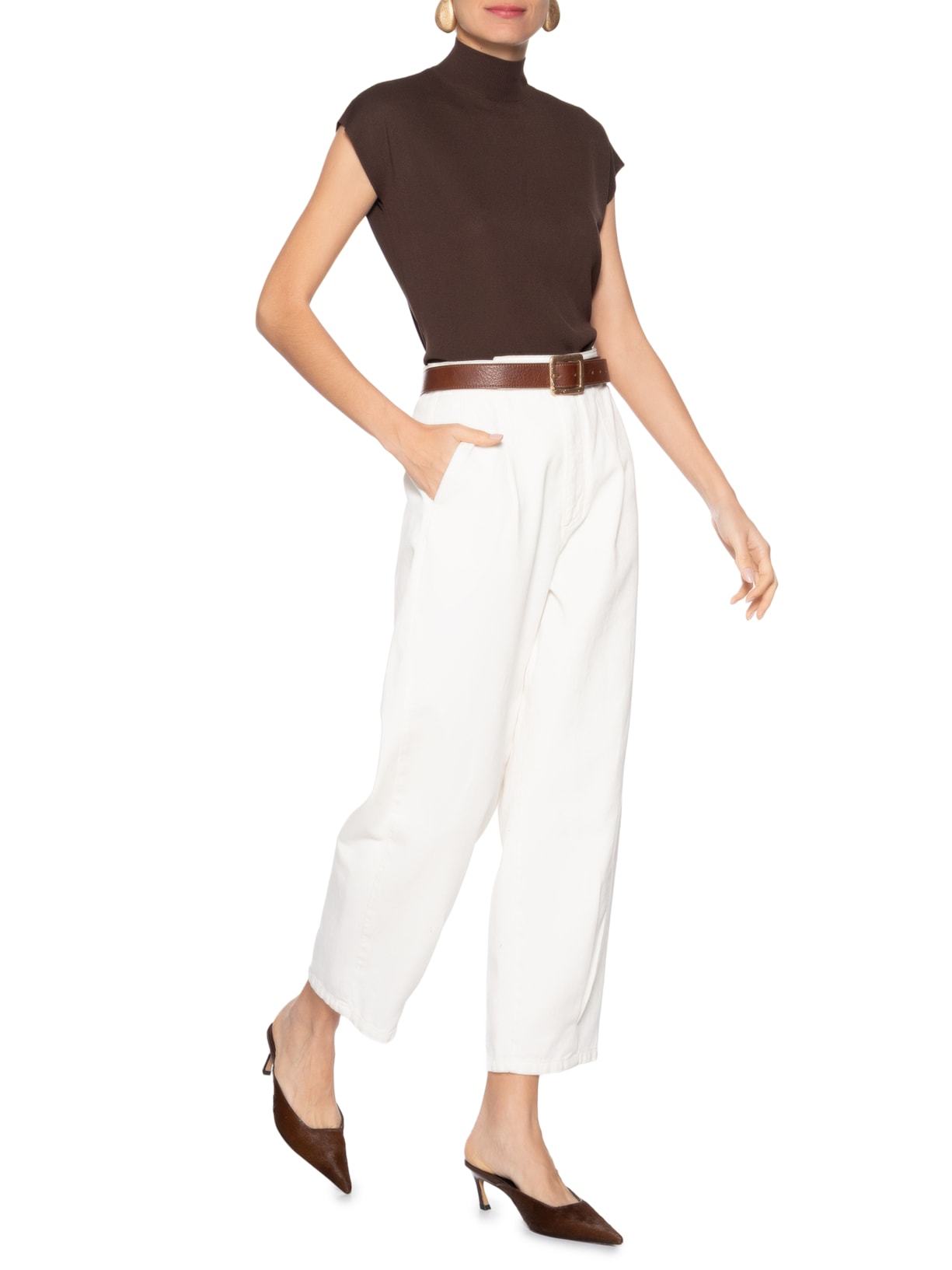 Blusa Feminina Manga Japonesa Em Tricot Marrom '2Essential