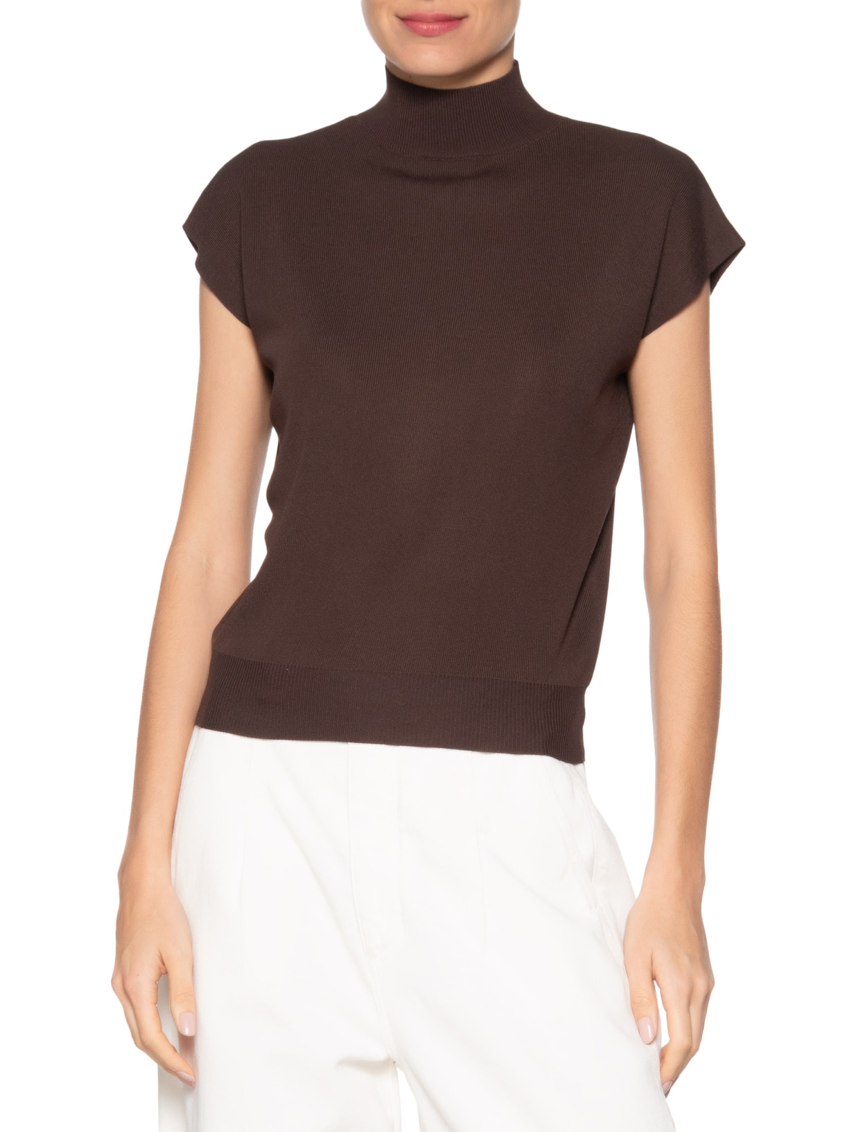 Blusa Feminina Manga Japonesa Em Tricot Marrom '2Essential