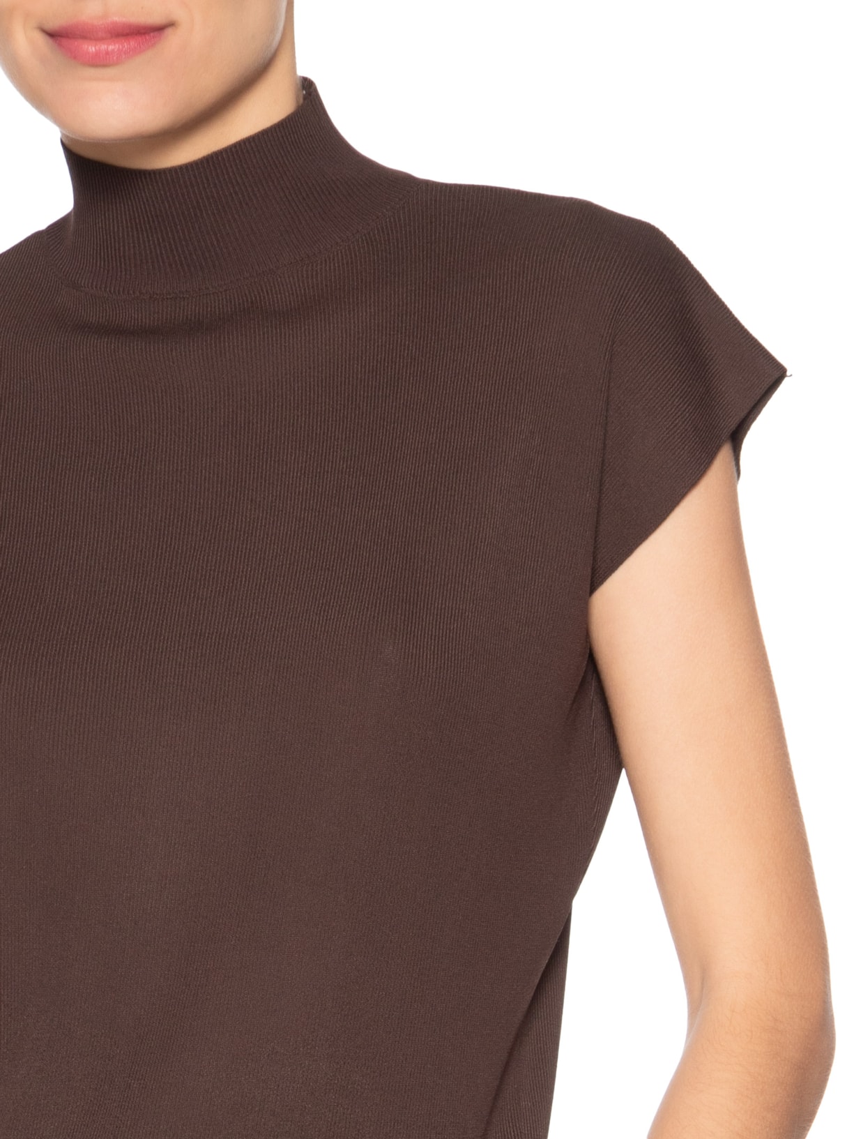 Blusa Feminina Manga Japonesa Em Tricot Marrom '2Essential