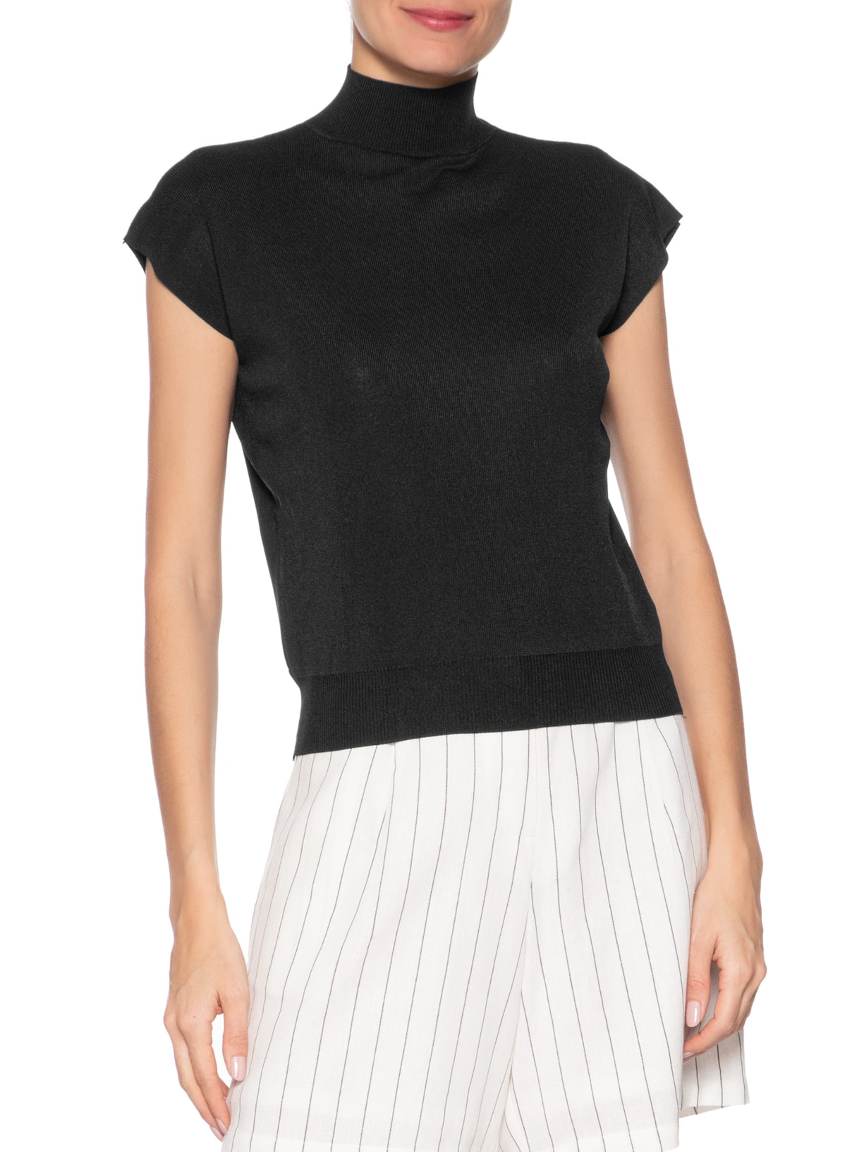 Blusa Feminina Manga Japonesa Em Tricot Preto '2Essential