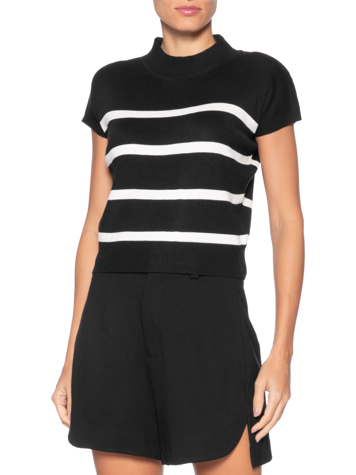 Blusa Feminina Manga Japonesa Em Tricot Preto '2Essential