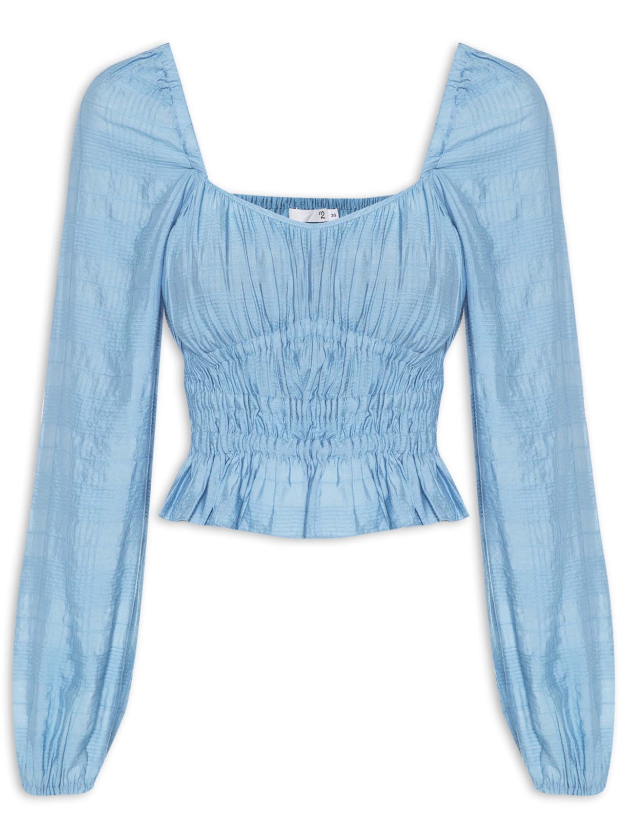 Blusa Feminina Manga Longa Baloon Recortes - Azul