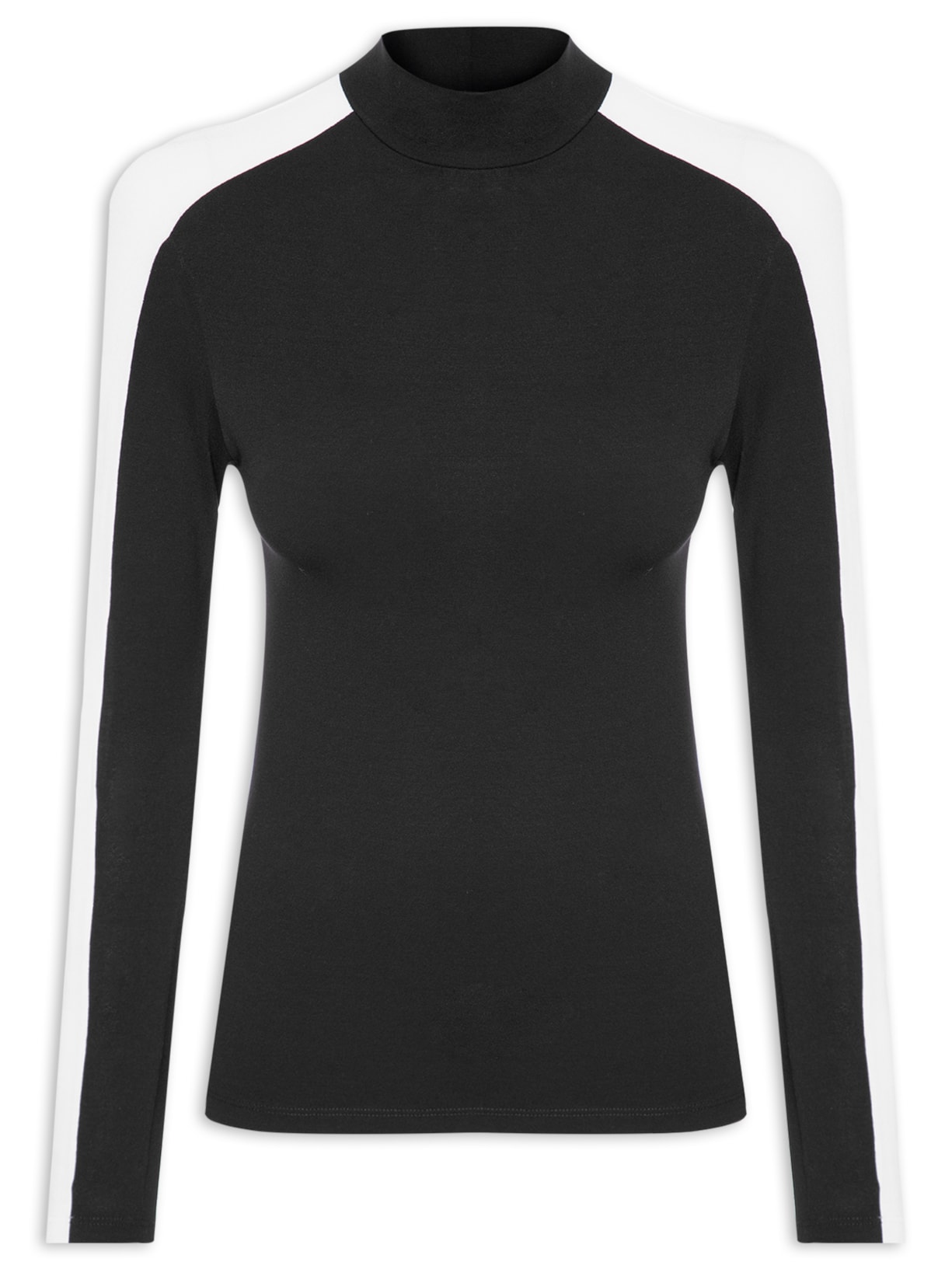 Blusa Feminina Manga Longa Bicolor PB - Preto