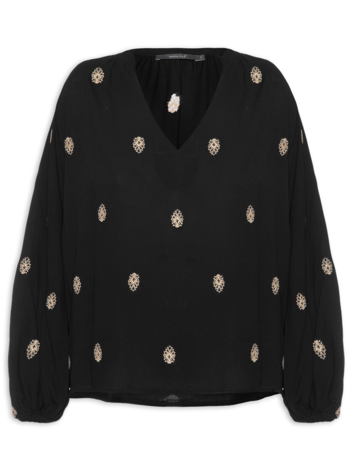 Blusa Feminina Manga Longa Bordado Eclipse - Preto