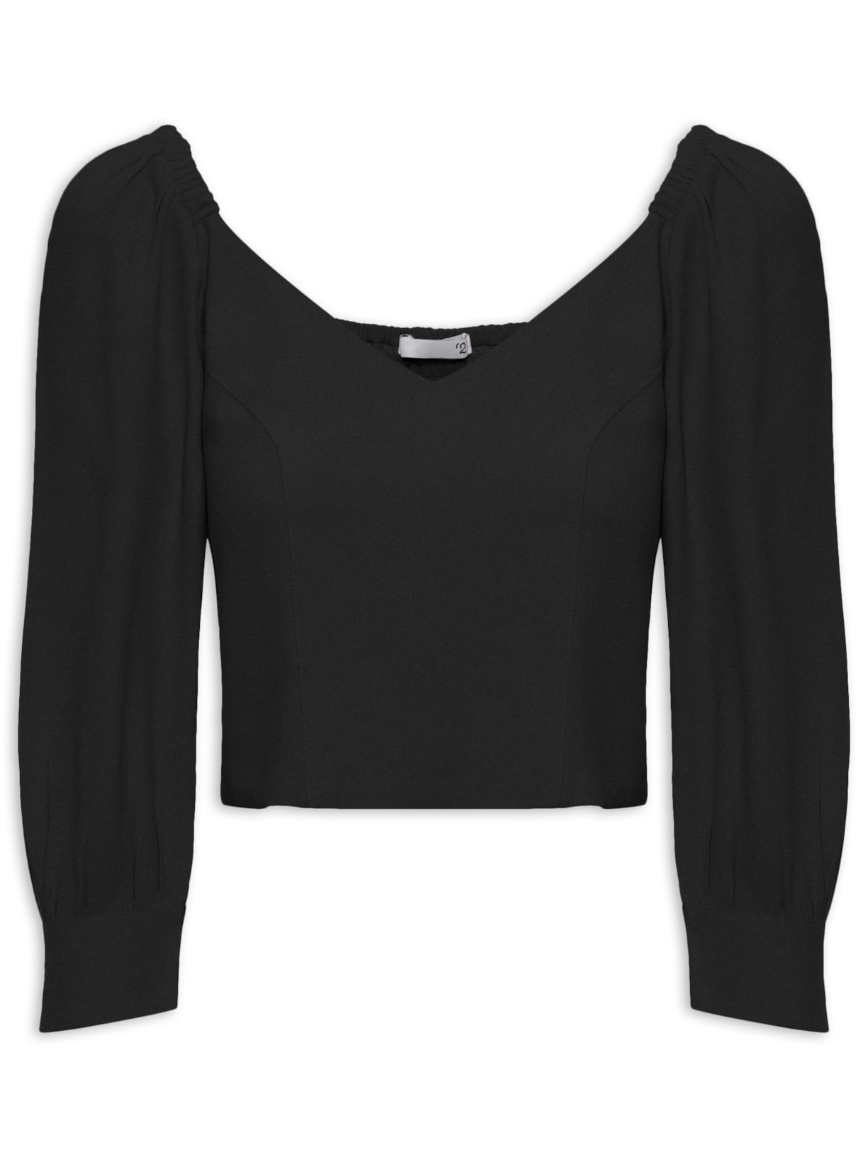 Blusa Feminina Manga Longa Bufante Com Lastex - Preto