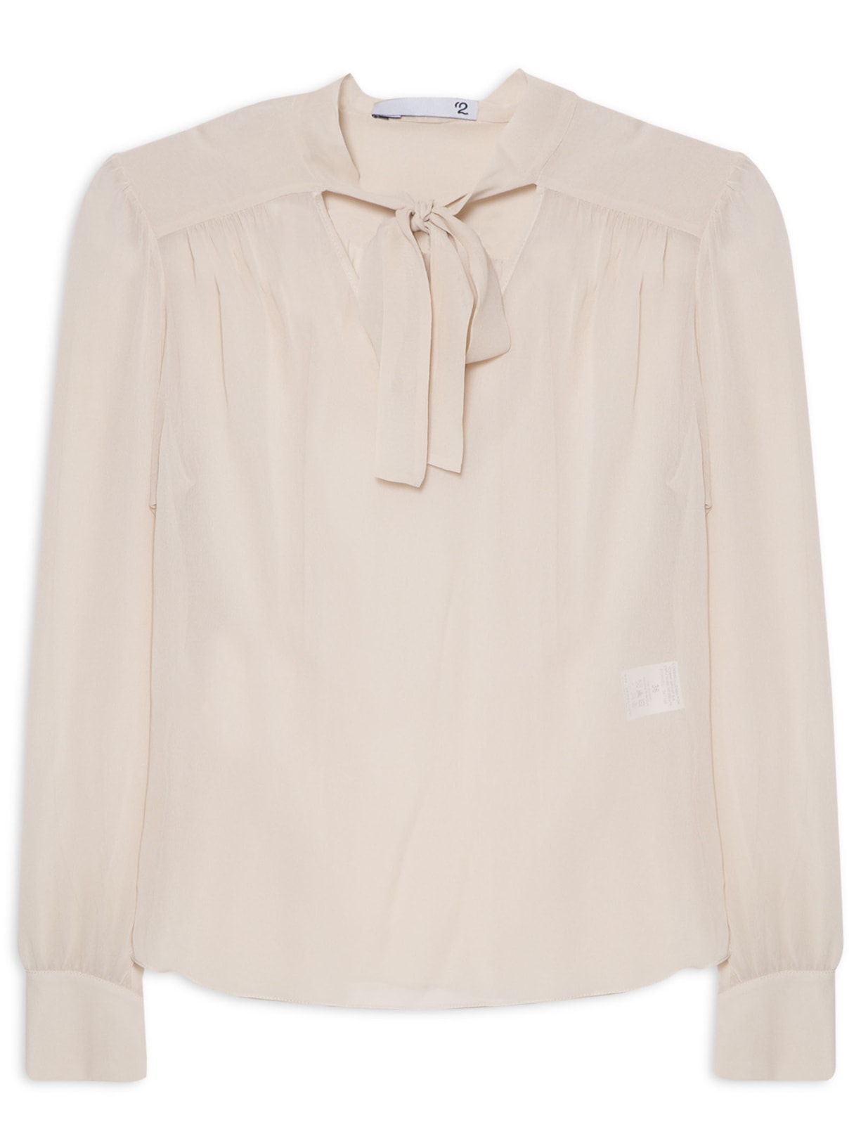 Blusa Feminina Manga Longa Bufante Em Seda - Bege