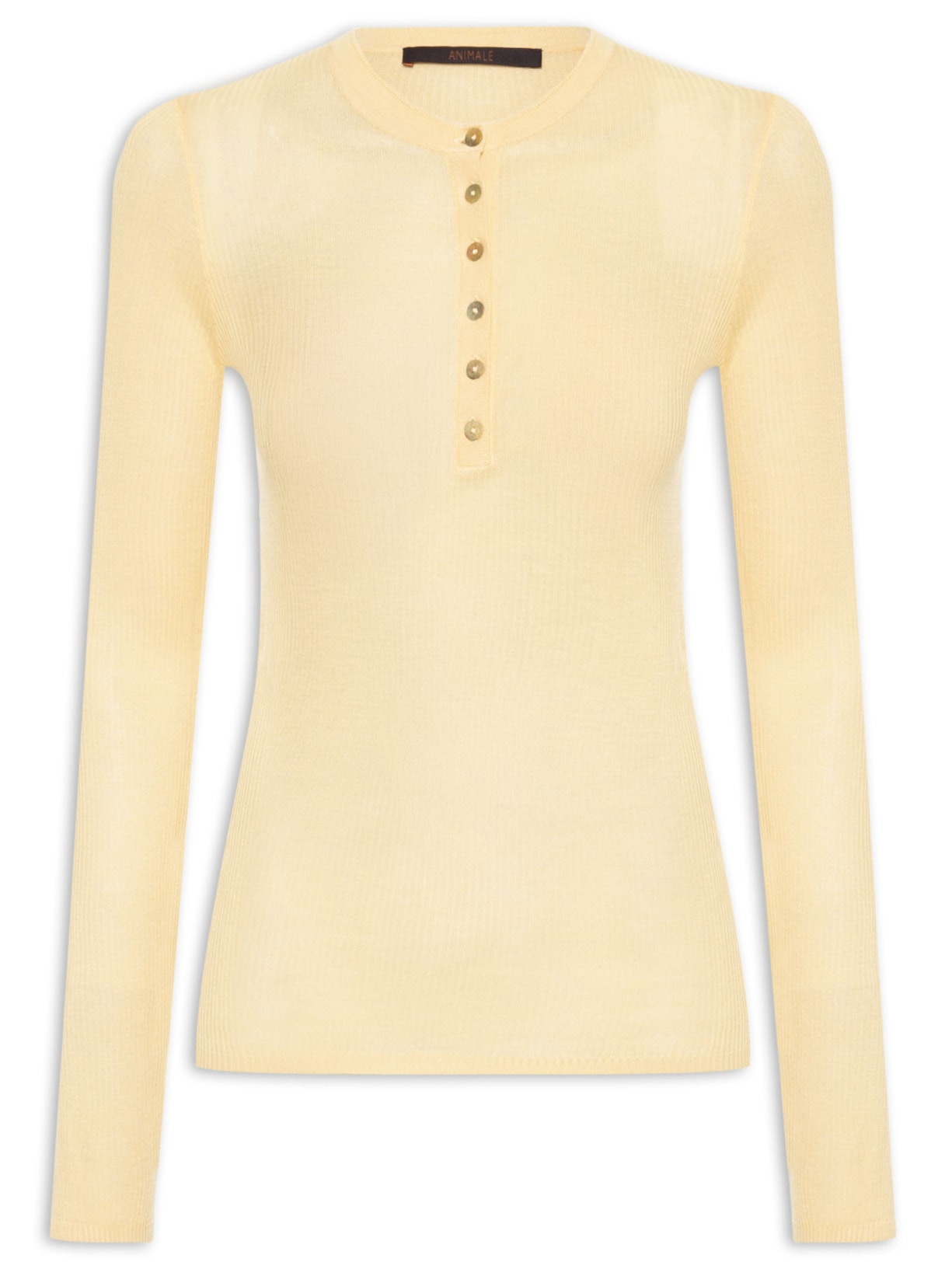 Blusa Feminina Manga Longa Caneado Botão - Amarelo