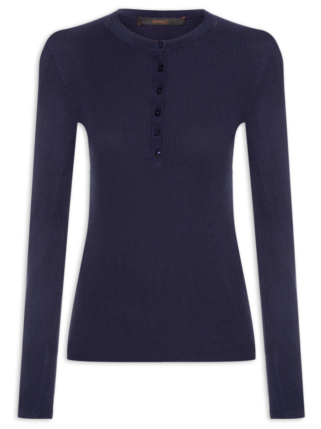 Blusa Feminina Manga Longa Caneado Botão Azul Animale