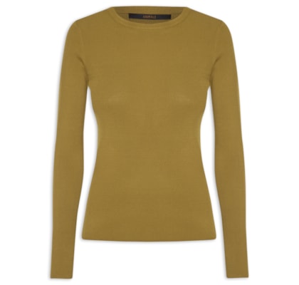 Blusa Feminina Manga Longa Canelado De Tricot - Verde