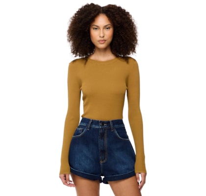 Blusa Feminina Manga Longa Canelado De Tricot - Verde