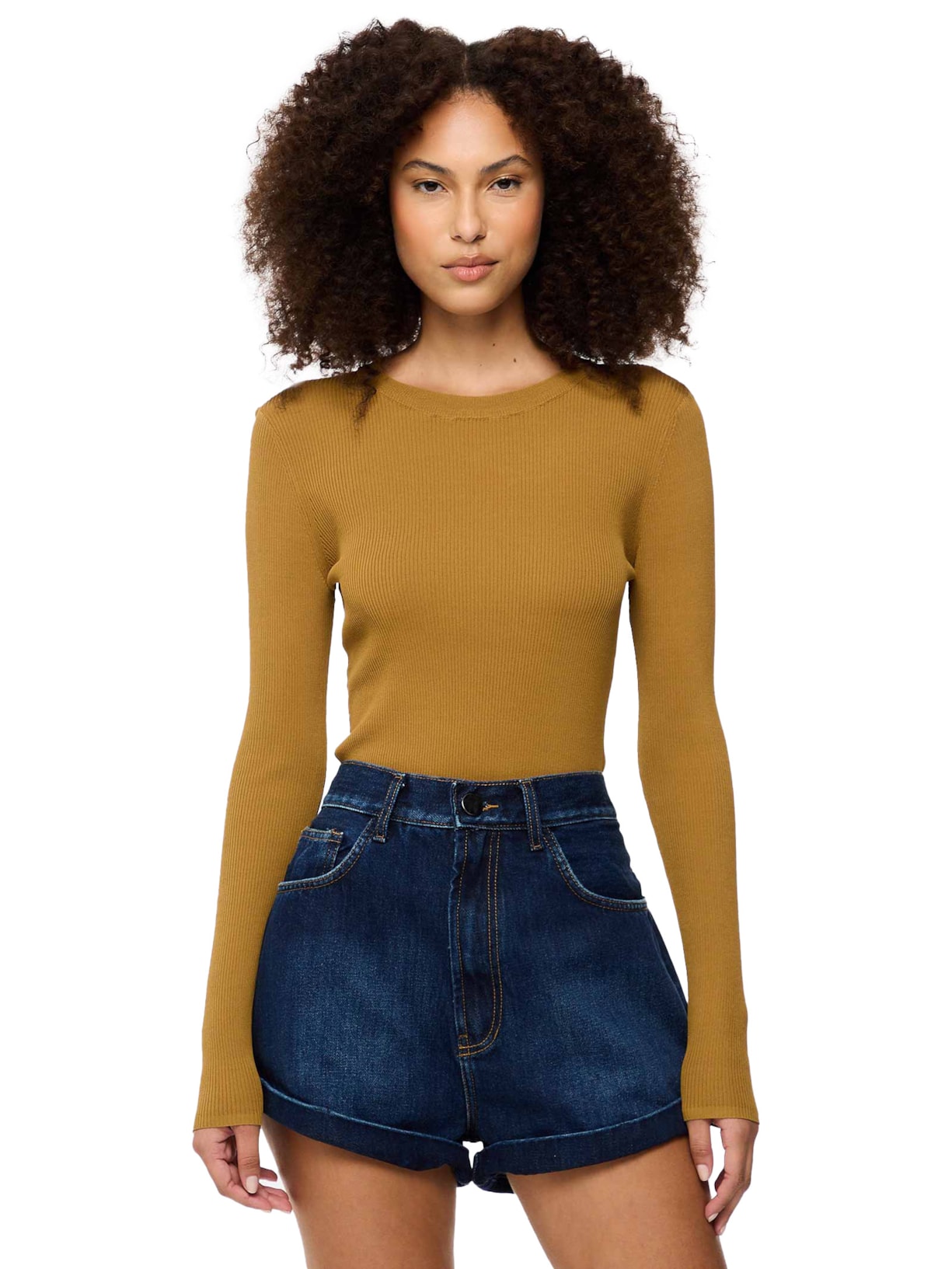 Blusa Feminina Manga Longa Canelado De Tricot - Verde