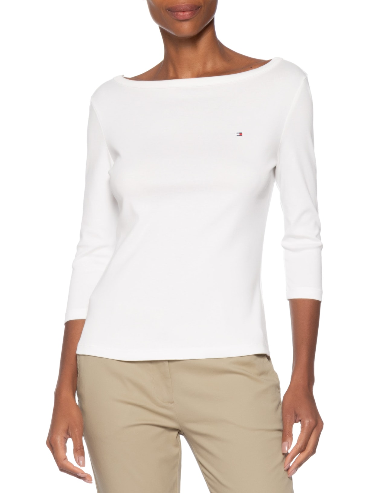 Blusa Feminina Manga Longa Cody Boat-NK 3/4 SLV Branco Tommy Hilfiger