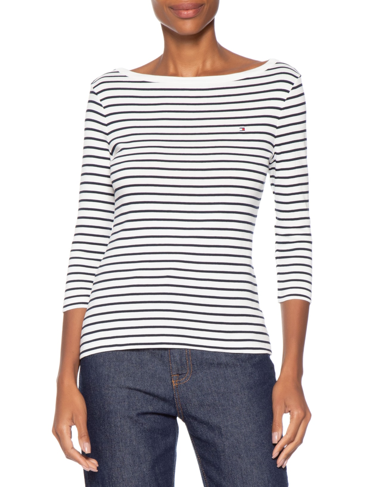 Blusa Feminina Manga Longa Cody Boat-NK 3/4 SLV Branco Tommy Hilfiger