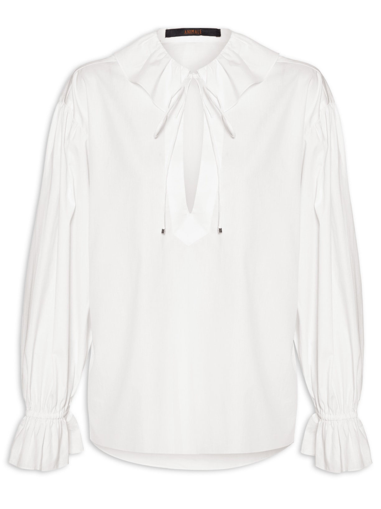 Blusa Feminina Manga Longa Com Babado No Decote - Off White