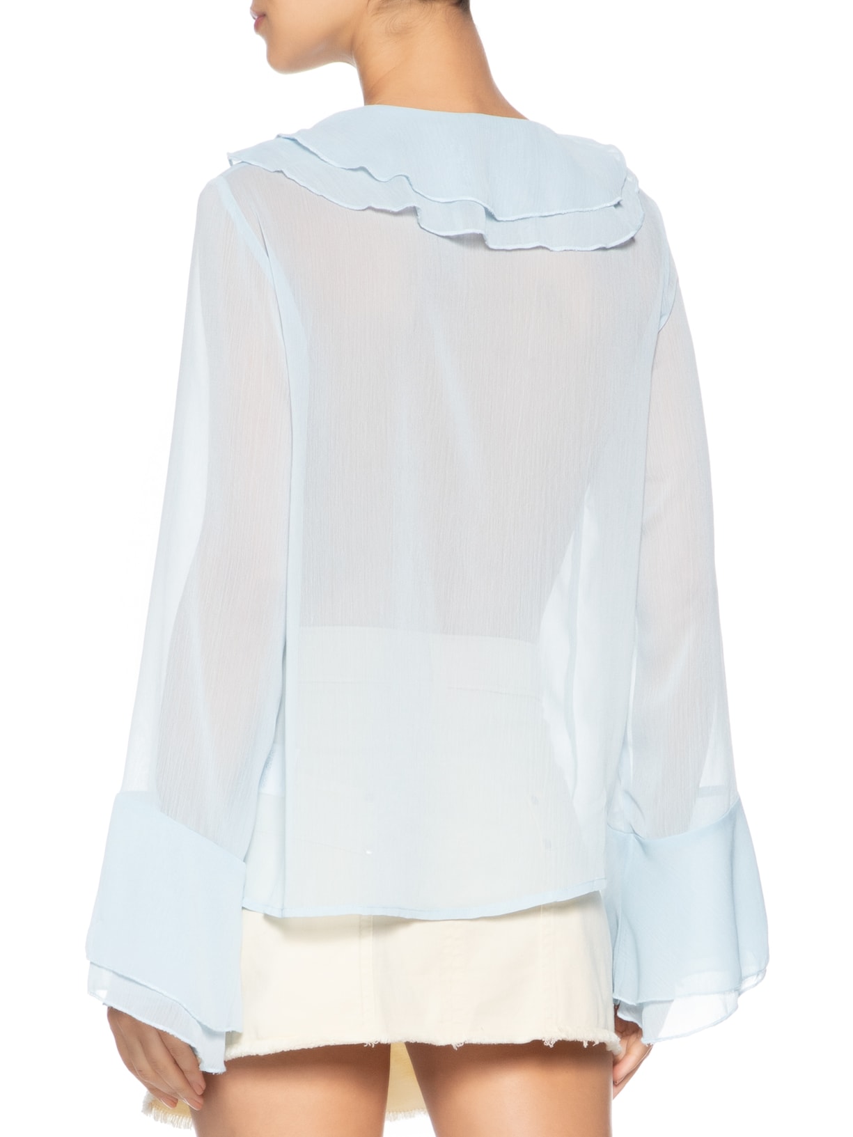 Blusa Feminina Manga Longa Com Babados Azul Market 33