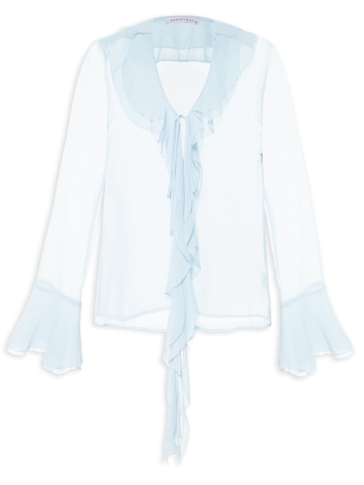 Blusa Feminina Manga Longa Com Babados - Azul