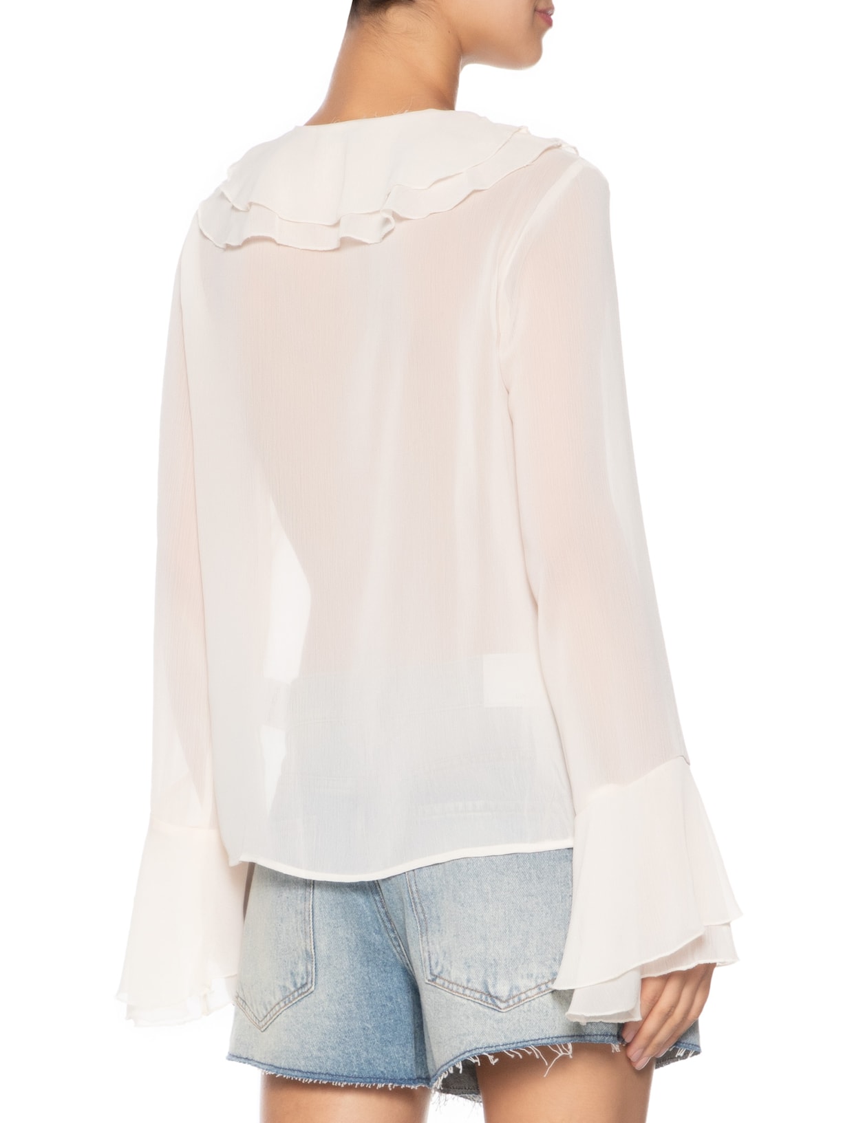 Blusa Feminina Manga Longa Com Babados Bege Market 33
