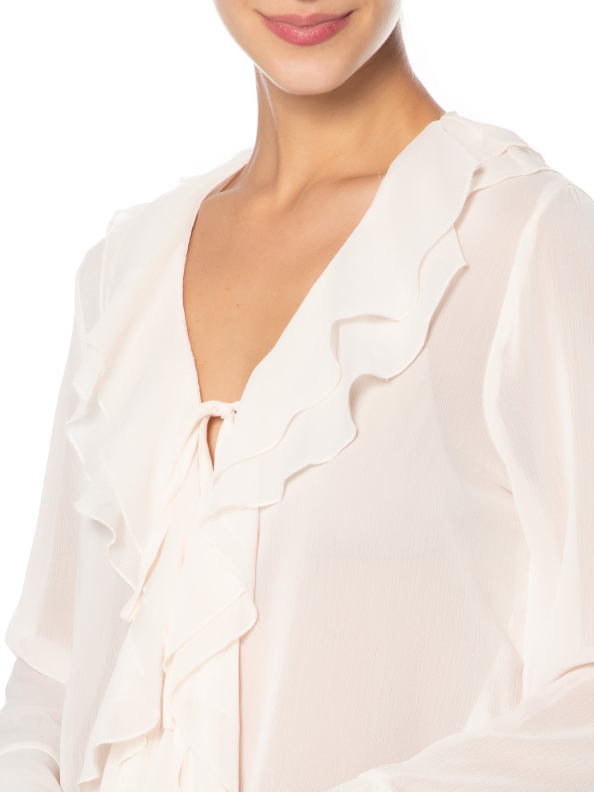 Blusa Feminina Manga Longa Com Babados Bege Market 33