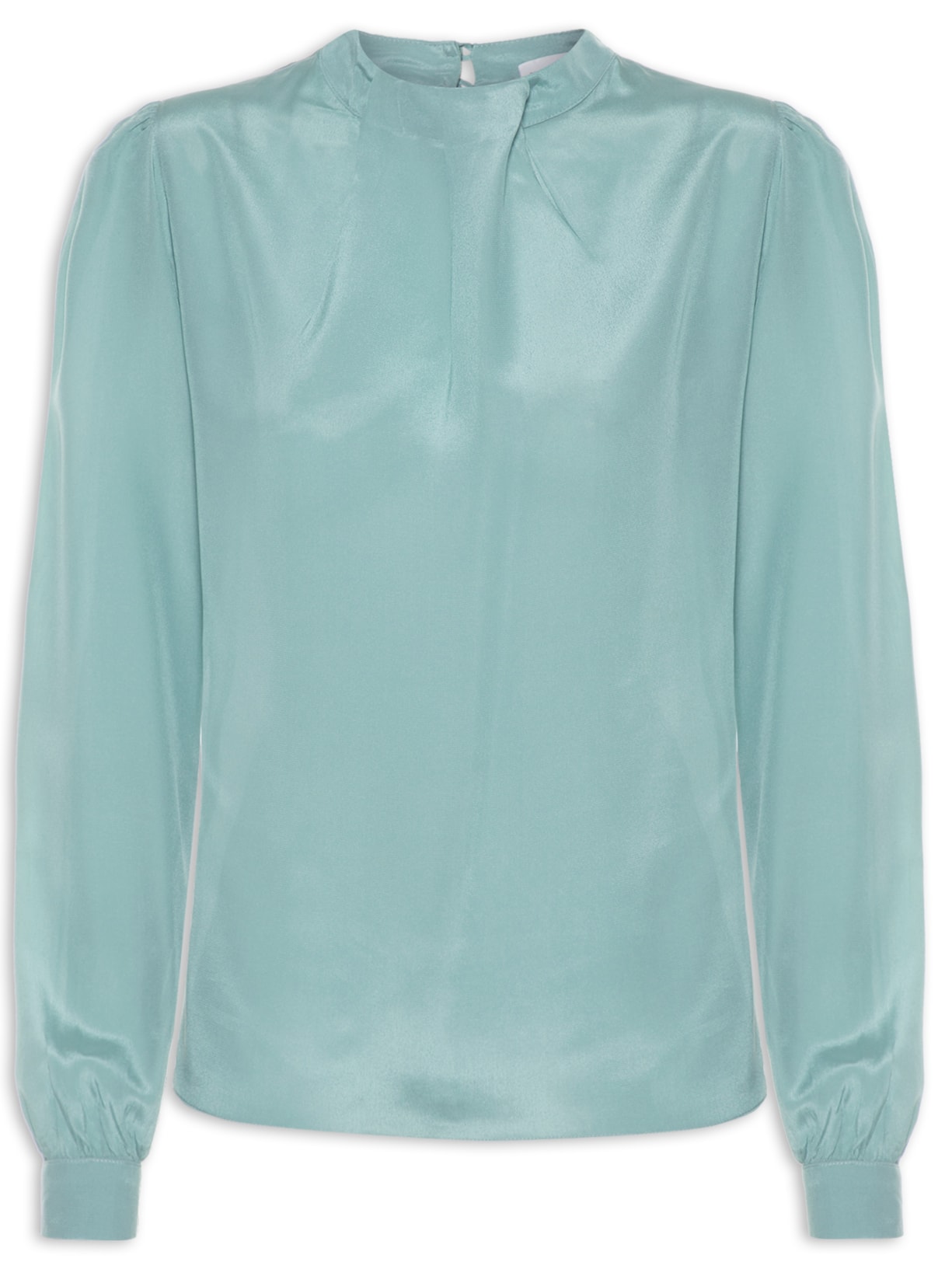 Blusa Feminina Manga Longa Com Decote Transpassado Em Seda Pura - Verde