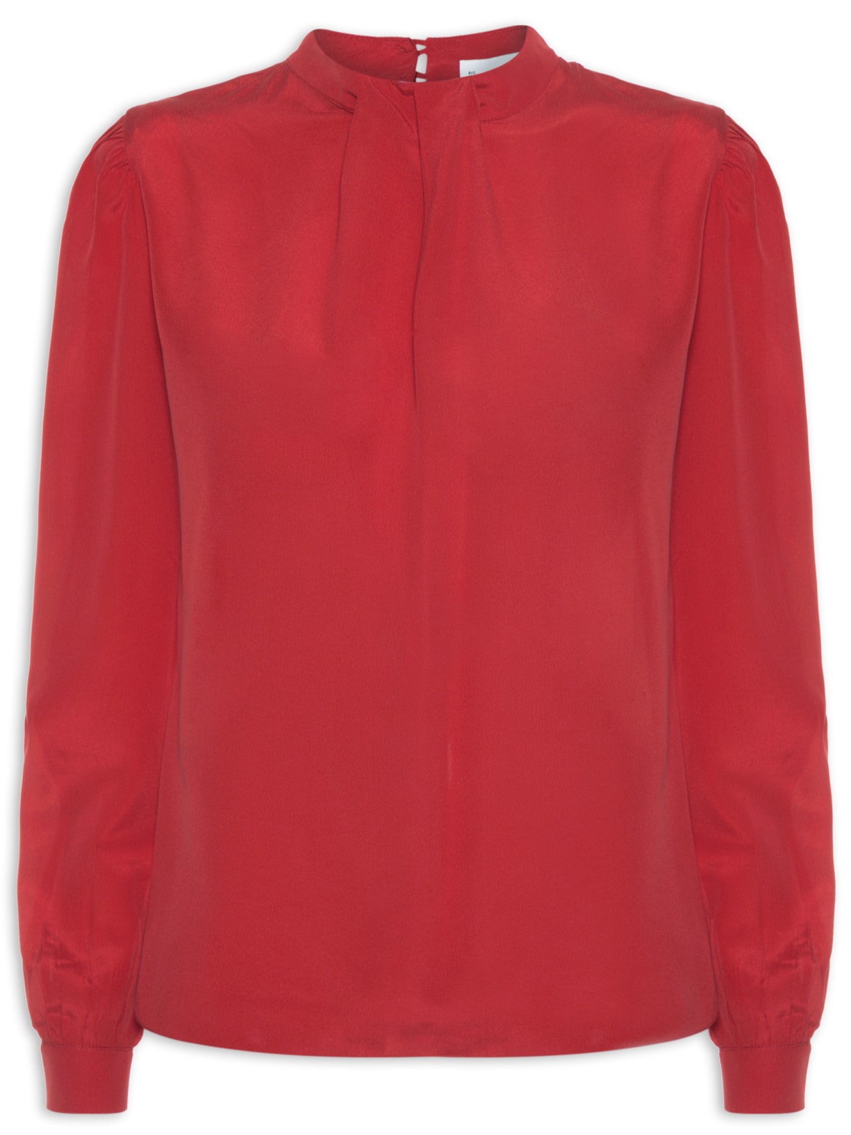 Blusa Feminina Manga Longa Com Decote Transpassado Em Seda Pura - Vermelho