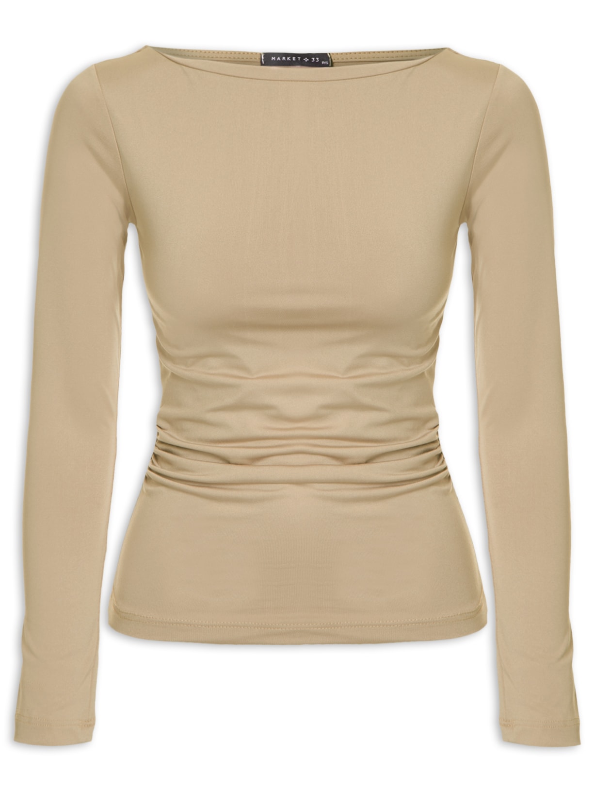 Blusa Feminina Manga Longa Com Drapeado - Bege