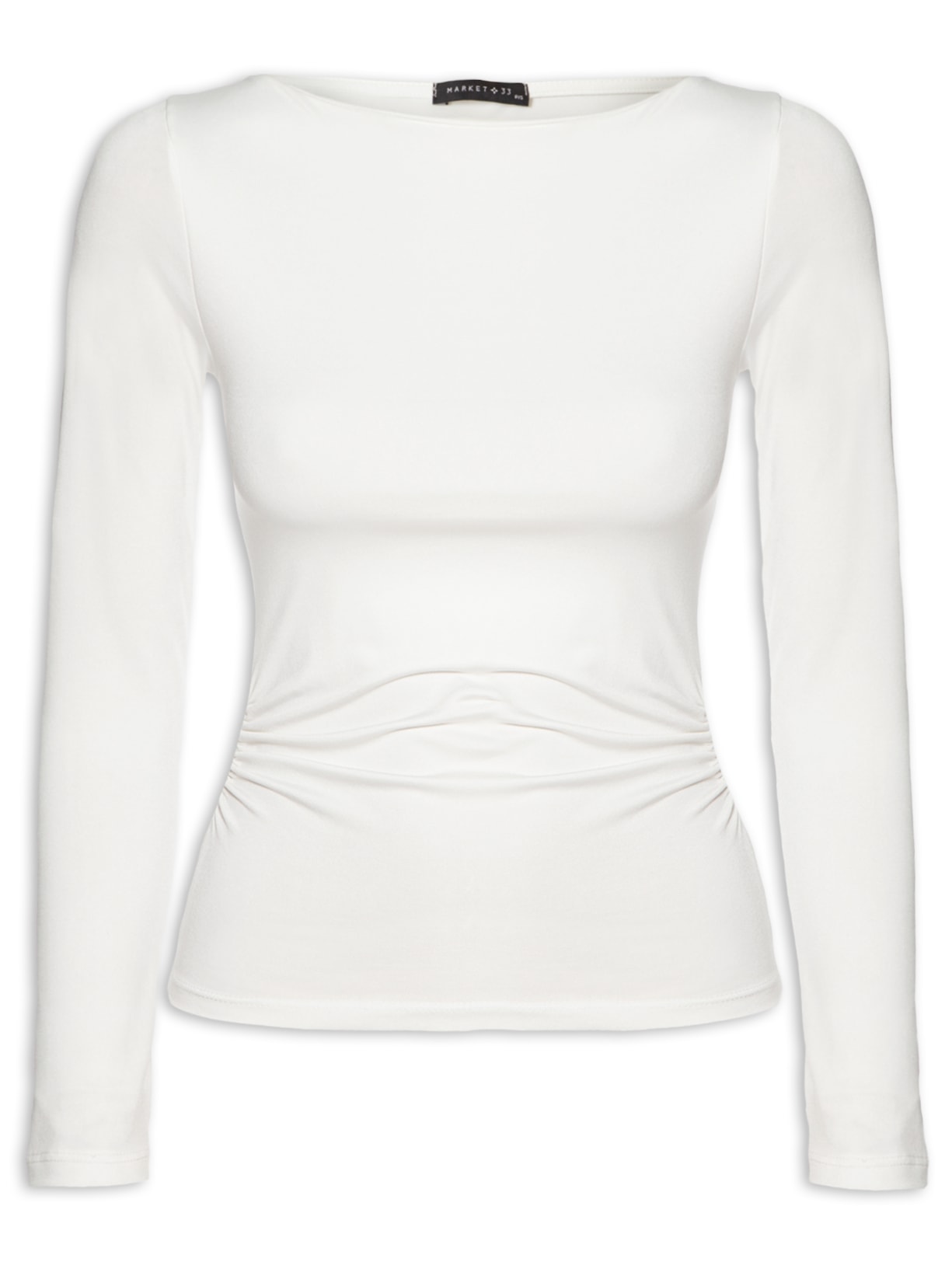 Blusa Feminina Manga Longa Com Drapeado - Off White