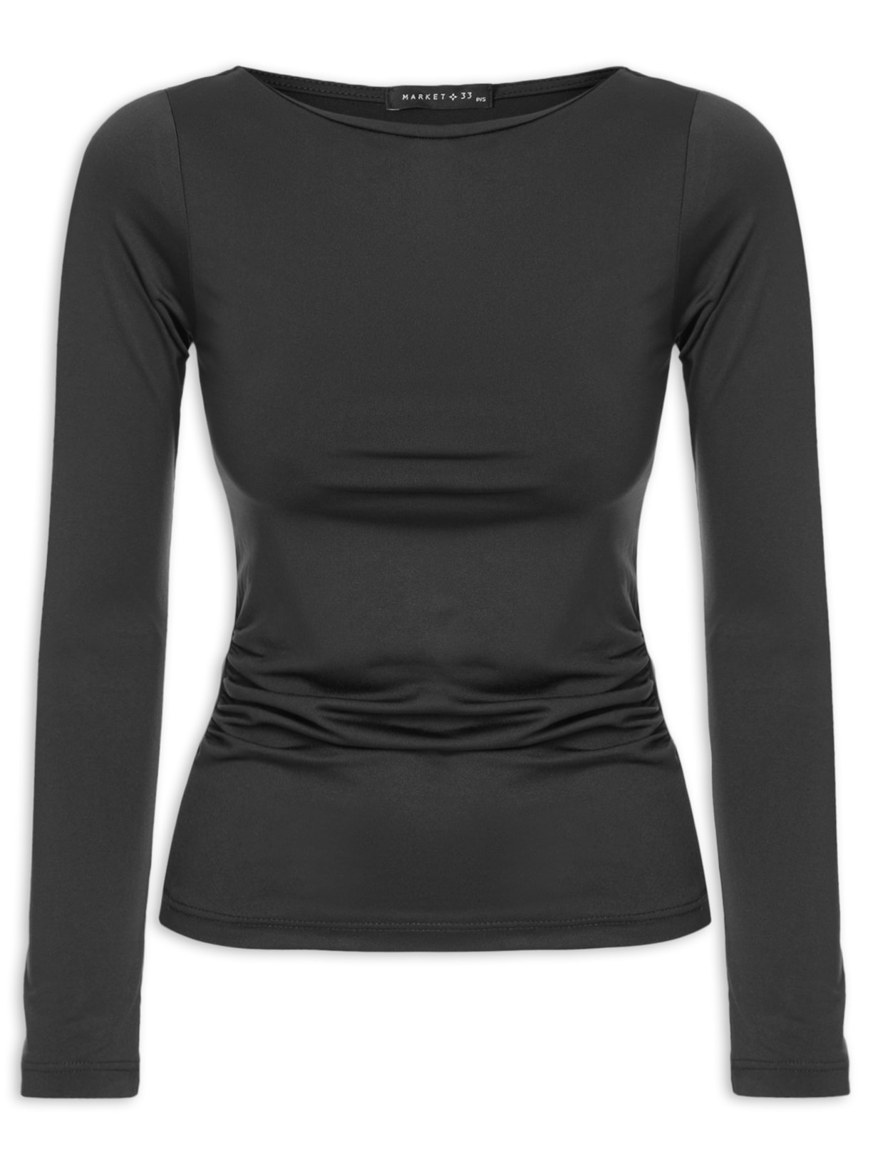 Blusa Feminina Manga Longa Com Drapeado - Preto