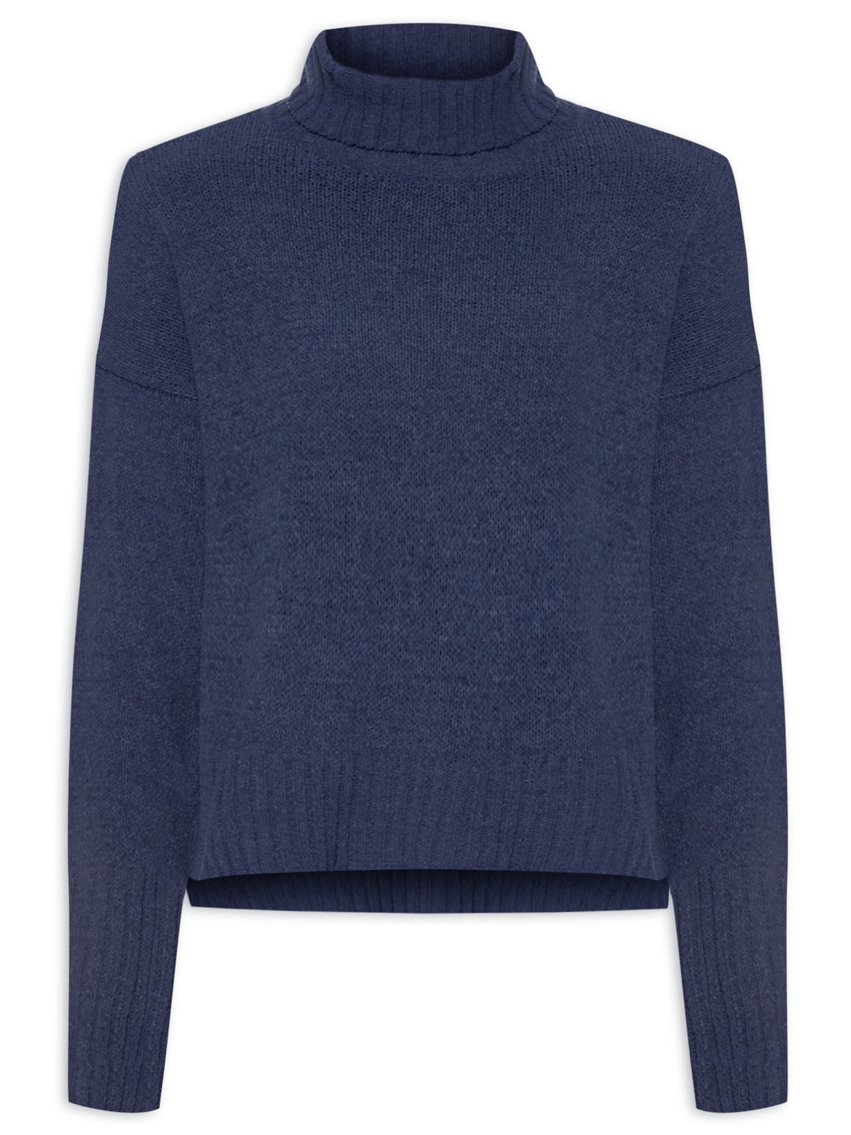 Blusa Feminina Manga Longa Com Gola Alta - Azul