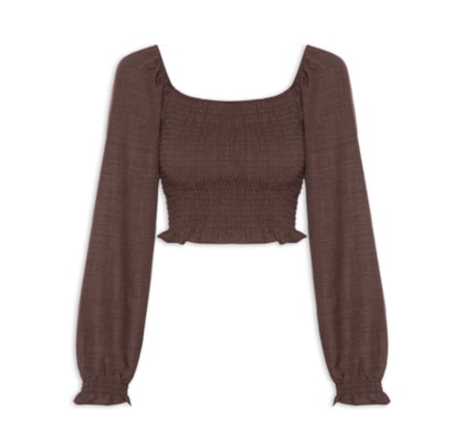 Blusa Feminina Manga Longa Com Lastex - Marrom