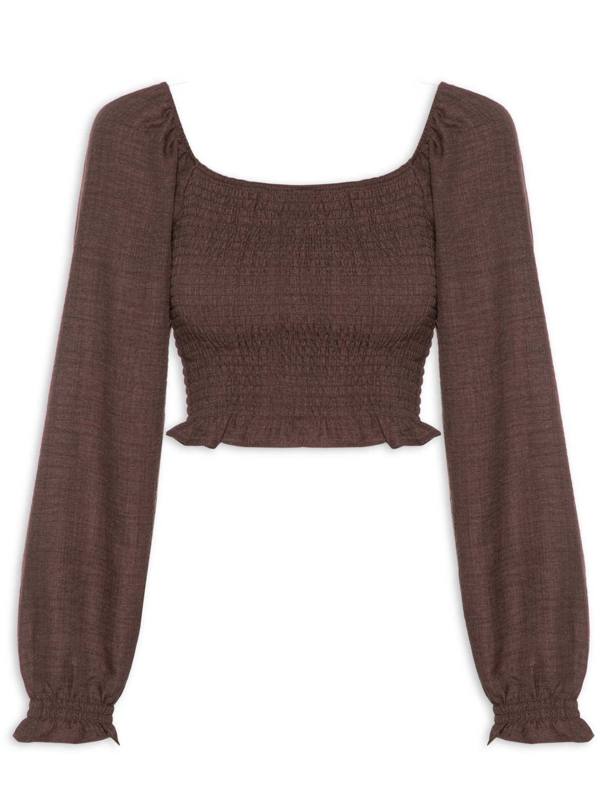 Blusa Feminina Manga Longa Com Lastex - Marrom