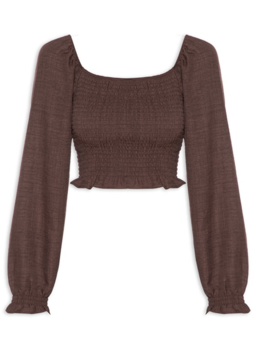 Blusa Feminina Manga Longa Com Lastex - Marrom