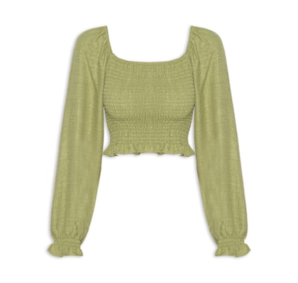 Blusa Feminina Manga Longa Com Lastex - Verde