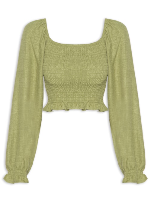 Blusa Feminina Manga Longa Com Lastex - Verde