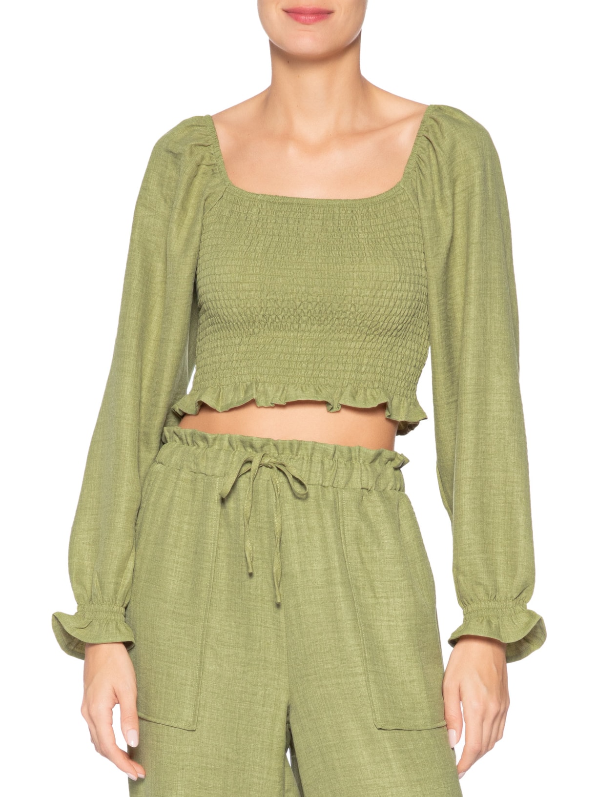 Blusa Feminina Manga Longa Com Lastex Verde Market 33