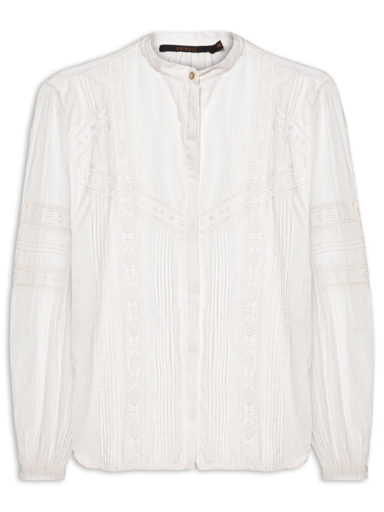 Blusa Feminina Manga Longa Com Pregas E Renda - Branco