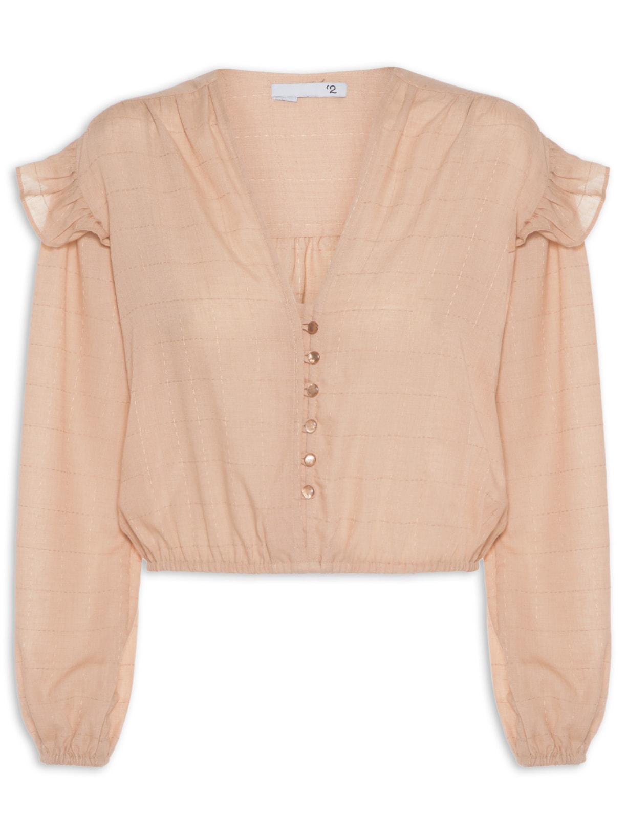 Blusa Feminina Manga Longa Cropped Decote V - Bege