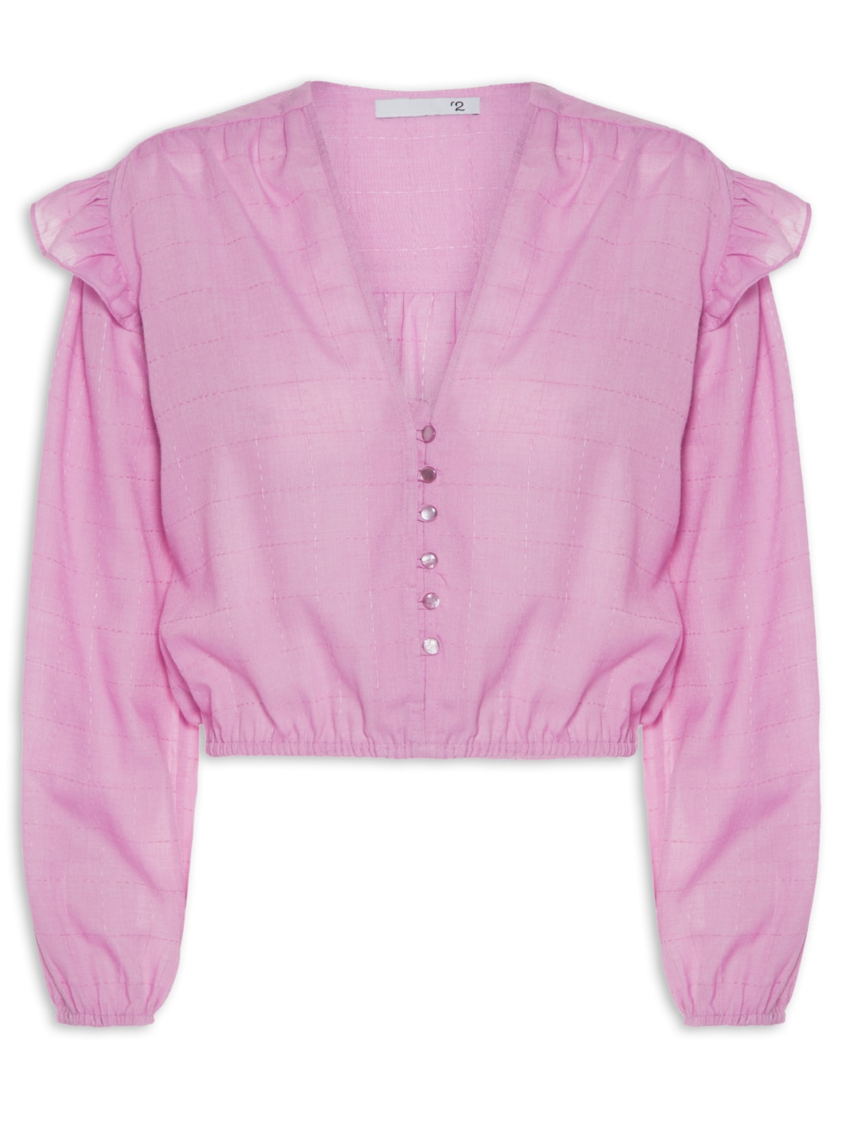 Blusa Feminina Manga Longa Cropped Decote V - Rosa