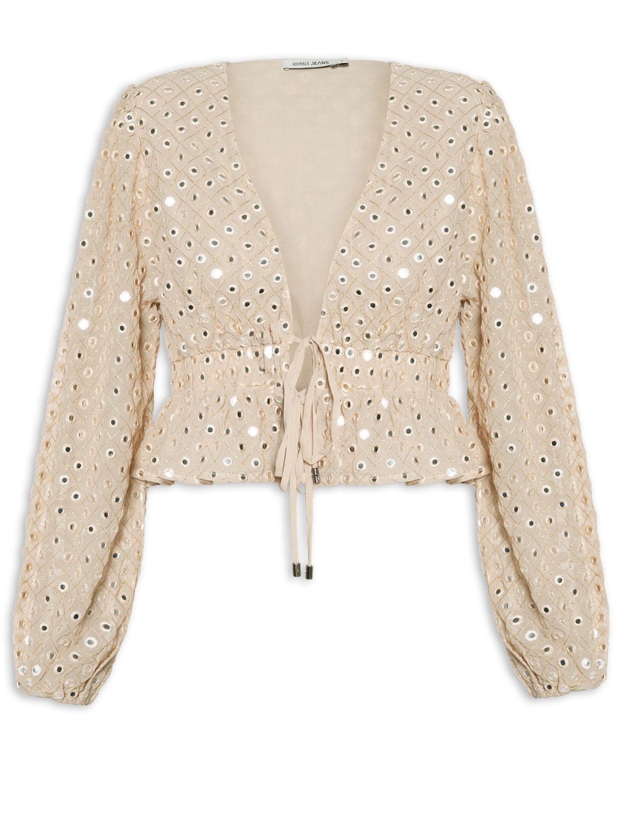 Blusa Feminina Manga Longa De Georgete Bordado - Bege