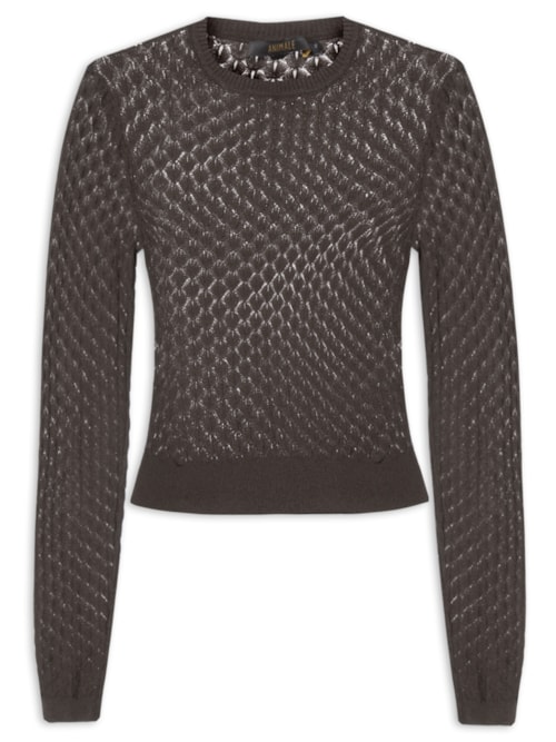 Blusa Feminina Manga Longa de Tricot Furos - Marrom