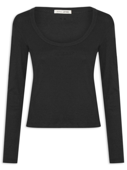 Blusa Feminina Manga Longa Decote Redondo Básica - Preto
