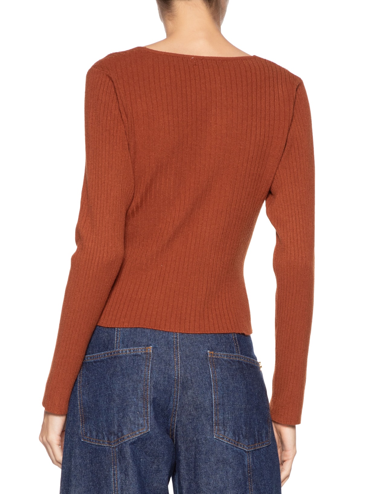 Blusa Feminina Manga Longa Decote Transpassado Marrom Basiq