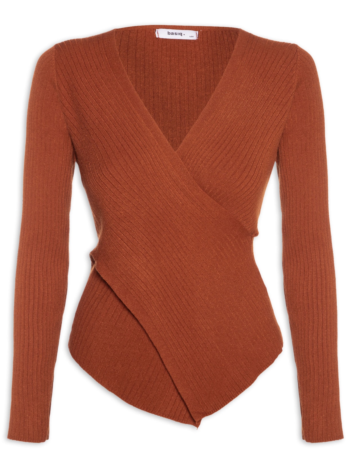 Blusa Feminina Manga Longa Decote Transpassado - Marrom