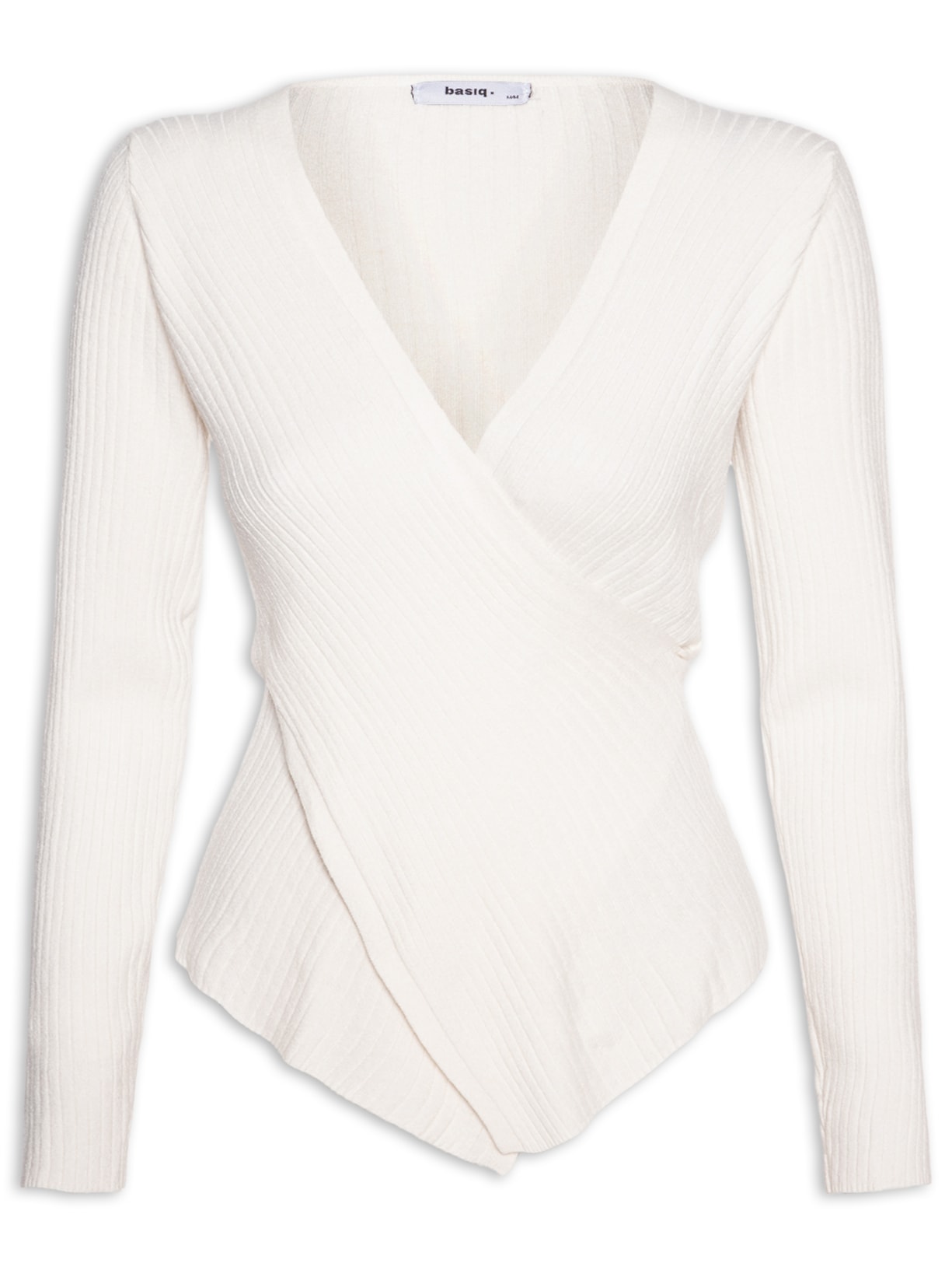 Blusa Feminina Manga Longa Decote Transpassado Off White Basiq