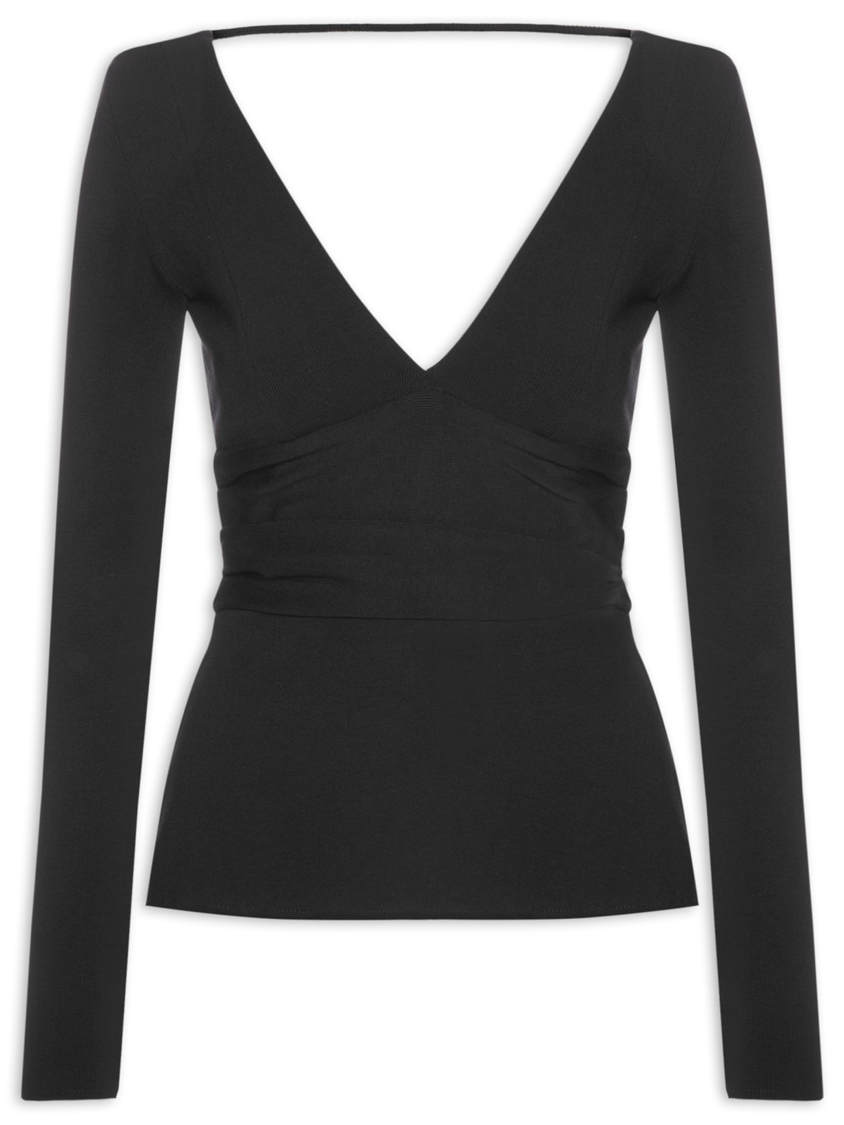 Blusa Feminina Manga Longa Decote V - Preto