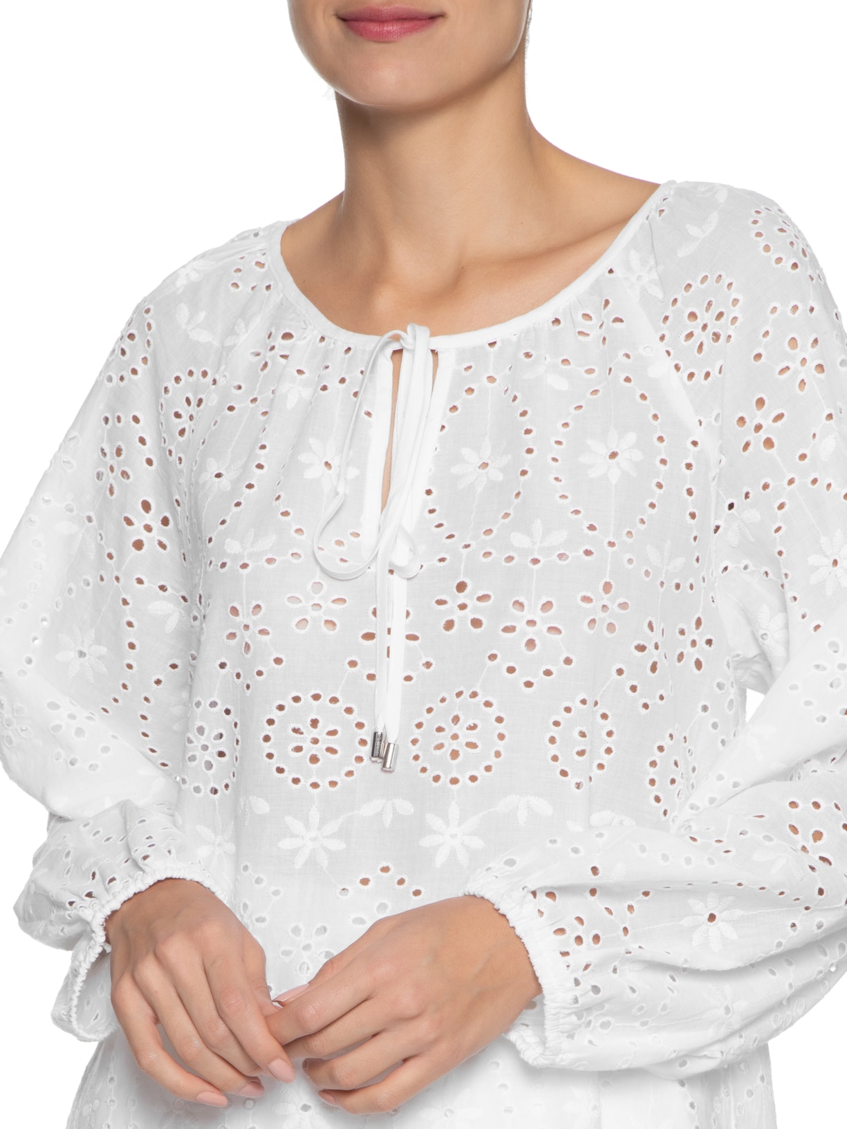 Blusa Feminina Manga Longa Em Laise Branco '2Essential