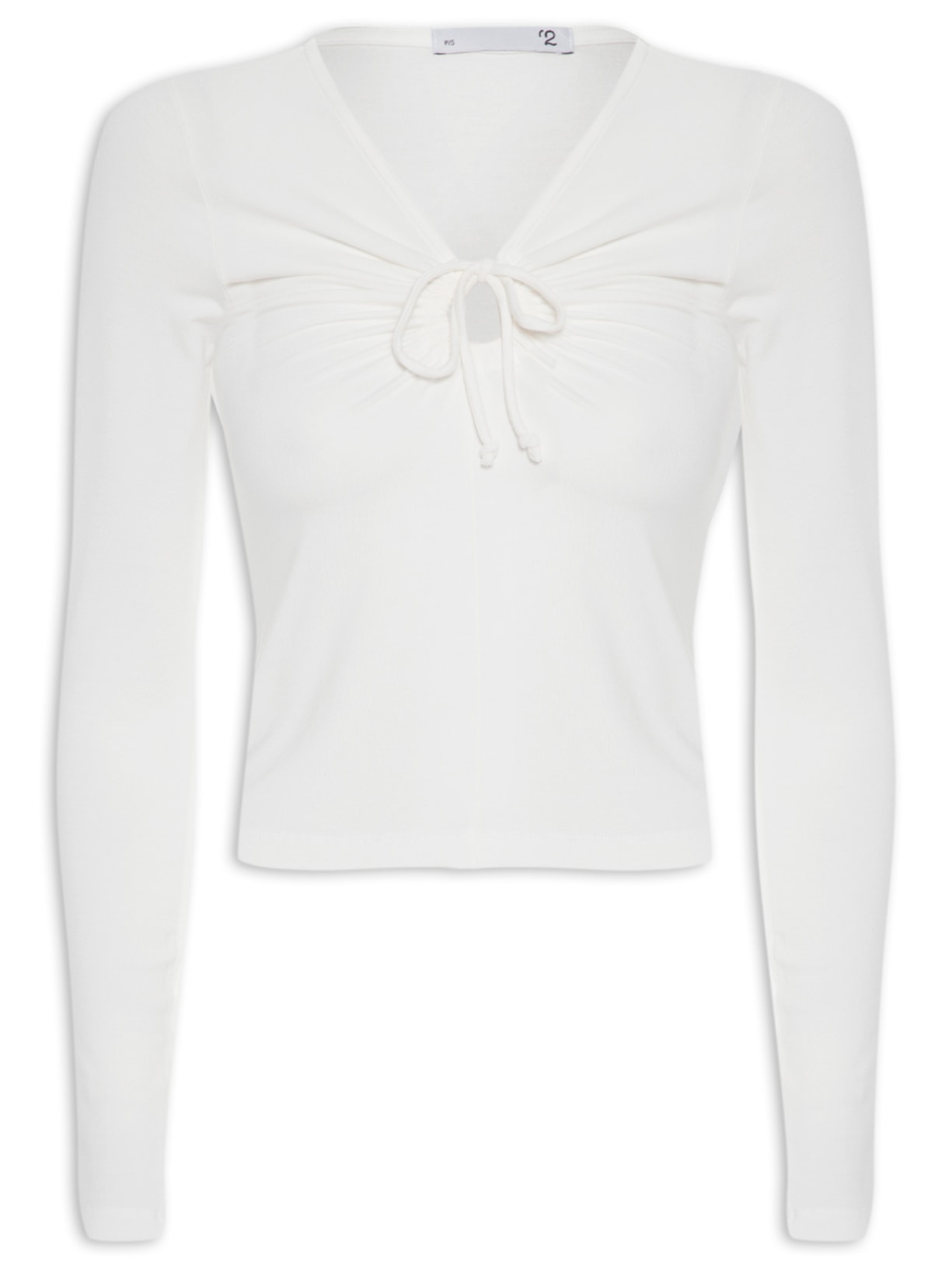 Blusa Feminina Manga Longa Em Malha Franzido - Branco